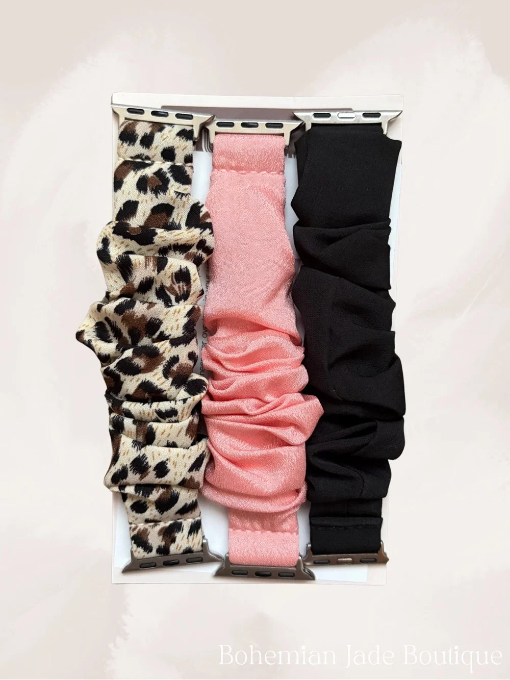 TOYOUTHS Scrunchie Apple Watch Bands Set of 3 Black Leopard Pink Small